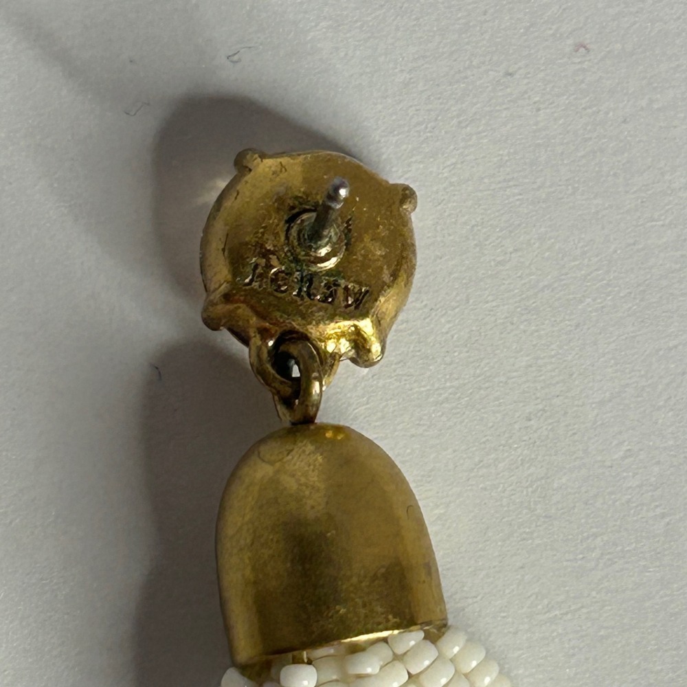 J. Crew Gold Tone Crystal Accent White Beaded Tassel Dangle Earrings Women - Picture 6 of 6